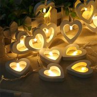 Strings Fairy Garland String Lights 40LEDS Wooden Heart Night Light Romantic Wedding Christmas Lamp Party Birthday Home DecorationLED LED