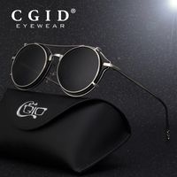 CGID 2018 Fashion Men Gafas de sol polarizadas Clip de steampunk redondeo en tonos Diseñador de marca Sun Glass Vintage Metal E76 Y193297