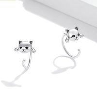 S925 Silver Minimalist Cute Cat Tail Stud Earrings for Women Animal Fashion Earring Jewelry 128 D3