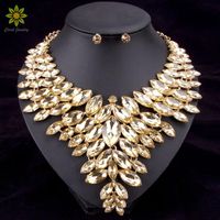 6Colors African Bead Jewelry Sets Wedding Necklace Womens Jewellery Set Gold Plated Crystal Necklace And Earrings244q