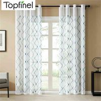Geometric Design White Sheer Curtain Tulle Window Curtain fo...