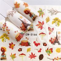 New Fall Leaves Halloween Design Nail Art Stickers Gold Yellow Maple Leaf Water Decals Sliders Foil Autumn Design For Nail Manicur240k