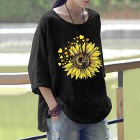 Chemises de chemisiers pour femmes 2022 Femmes Blouse Casual Sumer Sunflower Imprimé Blusas O-NECK