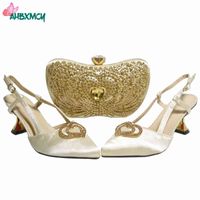 2022 Mature Lady Nigerian Women Shoes with Bag Set in Gold Color High Quality Elegant Style African Women for Wedding Party H220422