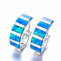 Hoop Huggie Bamos Blue/White/Rainbow Opal Pendientes para mujeres Color plateado Boda de moda hecha a mano Jewelryhoop