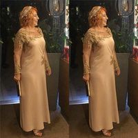 Elegant Jewel Mother Of the bride dress Chiffon Tea Length with Long Sleeves and Appliques Custom Made317q