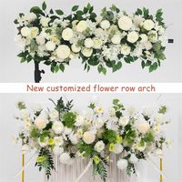 100cm 50cm Artificial Wedding Flowers Wall Iron Arch Backdrop Decor Supplies Fake Silk Peony Rose Row Table Centerpiece Arrange 220527