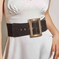 2022 Cinturón de mujer Agrupación cuadrada Hebilla del cinturón elástico Patrón de cocodrilo Diseño de lujo Cinturón de estiramiento ancho