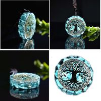 Pendanthalsband Organ Energy Tree of Life Natural Turquoise Crystal Harts Copper med Seven Chakras smycken Tillbehör unisex gåva