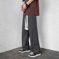 Мужские брюки летние мужские полосатые тонкие прямые шнурки повседневные длинные брюки Негабаритная одежда для уличной одежды моды плюс Sizemen's