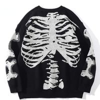 Мужчины негабаритный свитер Черный свободный скелетный принцип для костей, женщины, винтажные ретро -вязаные вязаные осенние хлопок Unisex220812