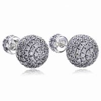 Real 925 Sterling Silver Natural Crystal ball Earrings fit Pandora style Silver Jewelry for Women Diamond disco Beads Stud Earring261k