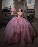 Vestidos de XV anos 2022 giltter rosa Quinceanera Abiti paillettes Applique Sweet 16 abiti da ballo messicano