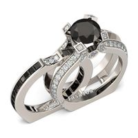 Fashion 925 Sterling Silver Princess-cut Black Topaz Diamond CZ Gemstone Rings set Engagement Wedding Bride Band Rings Finger for 258h