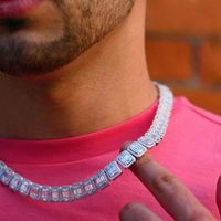 Top Quality Iced Out Bling Men Hip Hop Jewelry Rock Punk Cool Street Boy Baguette CZ Cluster Chain Tennis Necklace 20212902