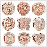 Authentic 925 Silver Beads Geometric Facets Rose gold Slide Bead Charm Fits European Pandora Style Jewelry Bracelets Murano 791722306F