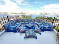 Stol täcker formad arabisk soffa set Royal Blue Sectional Sofas Terrace Pallet Floor Cudions Majlis Pouffschair