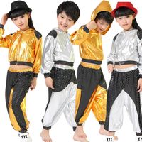 Ballroom boys dancing Outfits Hooded New KId Girls Sequined Performance Stage wear Modern Jazz Hip Hop Dance Costume Top&Pants279W
