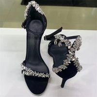 Moda Gladyatör Kadın Sandalet Kristal Tasarım Yaz Ayakkabıları Kadın Pompalar Siyah Yüksek Topuklu Parti Seksi Sandalias Mujer 220721
