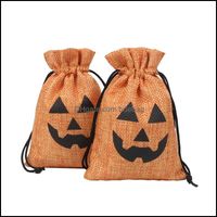 Gift Wrap Event Party Supplies Festive Home Garden Halloween Wraps 100Pcs/Pack Pumpkin Linen Burlap Candy Dstrings Bag Pocket Treat Storag
