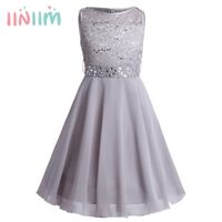 Girls Sequined Floral Lace Chiffon Dress Princess Formal Brides Wedding Birthday Party First Communion Tutu