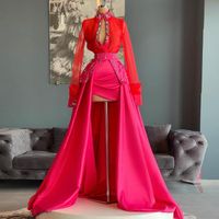 Parti Elbiseleri Varış Birleştirme Zarif Prom İki Parça Gömlek Yüksek Düşük Seksi Elbise Uzun Kollu Artı Beden Kadınlar Akşam Gownsparty
