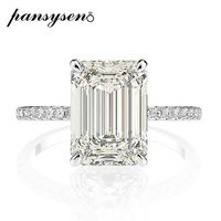 Pansysen Real 925 Sterling Silver Emerald Cut Created Diamond Wedding Rings For Women Luxury Proposal Engagement Ring 201116234P