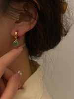 Hoop & Huggie 2022 Stainless Steel Natural Stone Pendant C Shape Earrings For Women Big Circle Round Elegant JewelryHoop