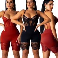 Jumpsuits de mujer Mompers Sexy Mujeres de encaje Sheer Bodycon Corsé Mortero Mortistas Mantenga la delgada