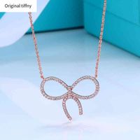 Big Bow Diamond Pendant Necklace S925 Sterling Silver Love Necklace Light Luxury Niche Necklace Valentine Day Gift G220722