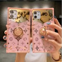 حالات الهاتف الفاخرة مربعة المرآة الوردي لـ iPhone13Promax 13Pro 13 Case Fashion Ring Ring Cover Cover Coque