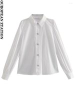 Kadınlar bluz gömlekleri kadınlar 2022 moda pintucks poplin beyaz vintage uzun kollu düğmeli kadın blusas şık topçun