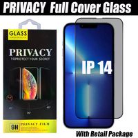 İPhone 14 13 12 11 Pro Max XR XS 6 7 8 için Gizlilik önleyici anti-casus cam ekran koruyucusu perakende kutusunda tam kapak temperli cam