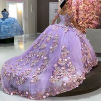 Luxury Off Shoulder Beads Quinceanera Dresses lavender lilac prom Ball Gown Sweet 16 Year Princess Dresses vestidos de 15 años ano229F