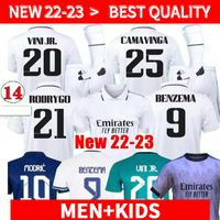 Homens Kit Kit Conjunto Benzema Jersey de futebol 22 23 14 Campeões de futebol Camisa Vini Jr Camavinga Alaba Hazard Asensio Modric Marcelo Real Valverde Madrids 2022 2023 Jogador