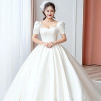 Other Wedding Dresses Dress Pure White Satin Gowns Puff Sleeve Square Collar Vintage Bride Custom Made Suknia SlubnaOther