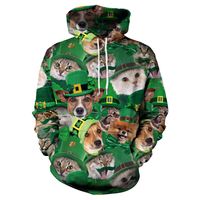 Green Hats and St. Patrick's Day Women Tops Dog Cat Printed Mens Hoodies Sweatshirts Four-leaf Clover Women Pullovers Jumpers2640