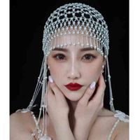 Perlen Haarzubehör Braut Haarband handgefertigtes Höhlten Quasten Stirn Kopfstück Kopfkette Frauen Luxuskopfmütze Hut Stirnband