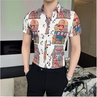 Ruffian handsome retro printed shirt men's summer all-match casual fashion trend Korean version personality short-sleeved shirt