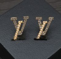 20Style misturado simples 18k banhado a ouro 925 cartas de luxo prata cardápio designers famosos mulheres cristal strass pérola brinco jóias