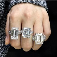Cluster Anneaux Vecalon 100% réel 925 STERLING Silver Promise Ring Emeald Asscher Cut Sona 5a CZ Cons de mariage Luxury Engagement pour femmes