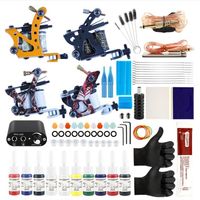 Professional Complete Tattoo Kit Tattoo Machine 4pcs Liner Shader 10 Color Immortal Ink Set Power Box Grip Tip205H