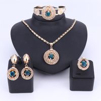 Women Jewelry Sets Gold Color Alloy Statement Hollow Necklace African Beads Beads Imitation Crystal Wedding Party Accessories278g