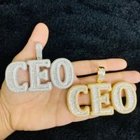 Correntes Hip Hop Iced Out Bling Cubic Zirconia CZ Big Heavy CEO Letter Pingente colar