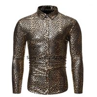 Men's Dress Shirts Mens Casual Nightclub Button Down Chemise Homme 2022 Fashion Gold Leopard Print Shirt Men Dance Wedding Groom