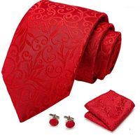 Bow Ties Vangise Red Floral 100% Silk For Men Gifts Wedding Slips Gravata Handkule Set Business Groom12062