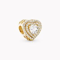 14k Gold Sparkling Leveled Hearts Charm 925 Silver Pandora C...