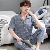 Men' s Sleepwear Striped Pajamas For Men Summer Cotton P...