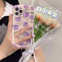 Ins Purple Butterfly Tulip Flower For iPhone 13 12 11 Pro X XR XS Max 8 7 Plus SE 2020 Liquid Bracket Phone Case With Stand