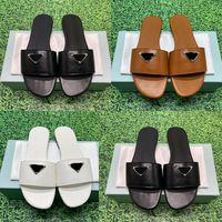Kutu deri logo plak slaytlar tasarımcı sandaletler kadın ayakkabılar siyah beyaz kahverengi en kaliteli yaz moda plaj kadın spor ayakkabılar slayt toz çantası 5-12
